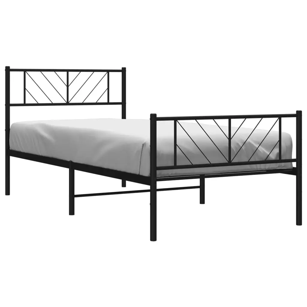 Metal Bed Frame Black King Single 107x203 cm Slatted Base with Footboard