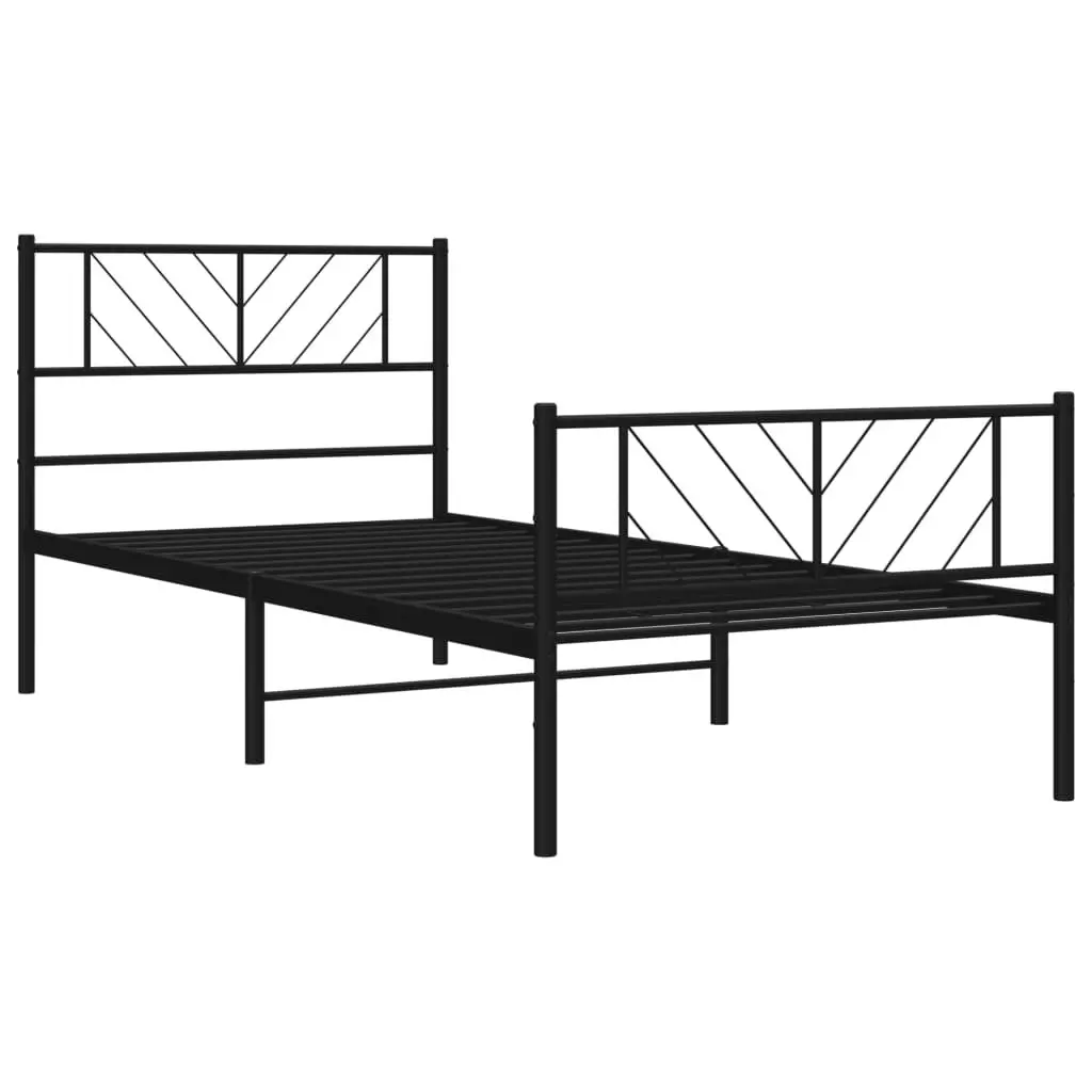 Metal Bed Frame Black King Single 107x203 cm Slatted Base with Footboard