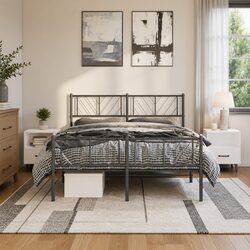 Metal Bed Frame with Footboard and Headboard Black 135x190 cm Bedroom Furniture