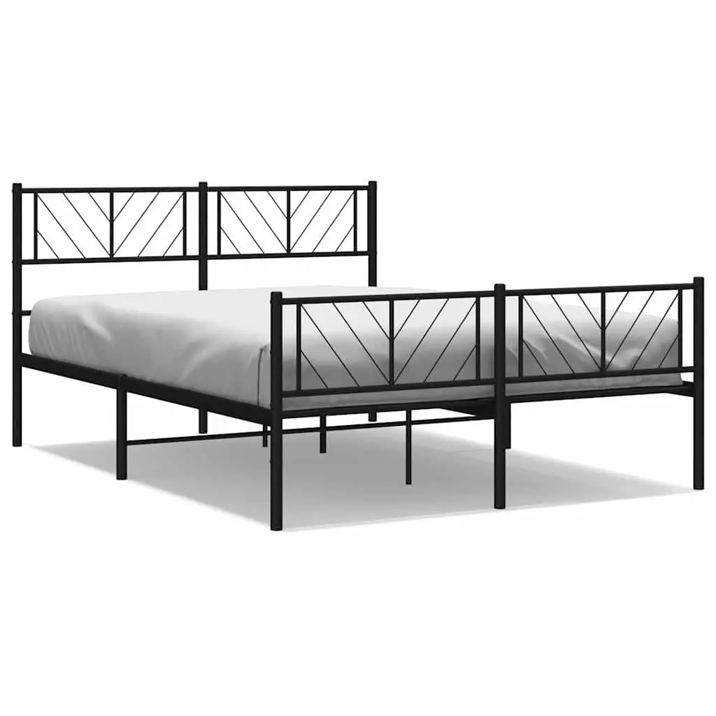 Metal Bed Frame Black 135x190 cm Powder-Coated Steel Construction with Headboard and Footboard