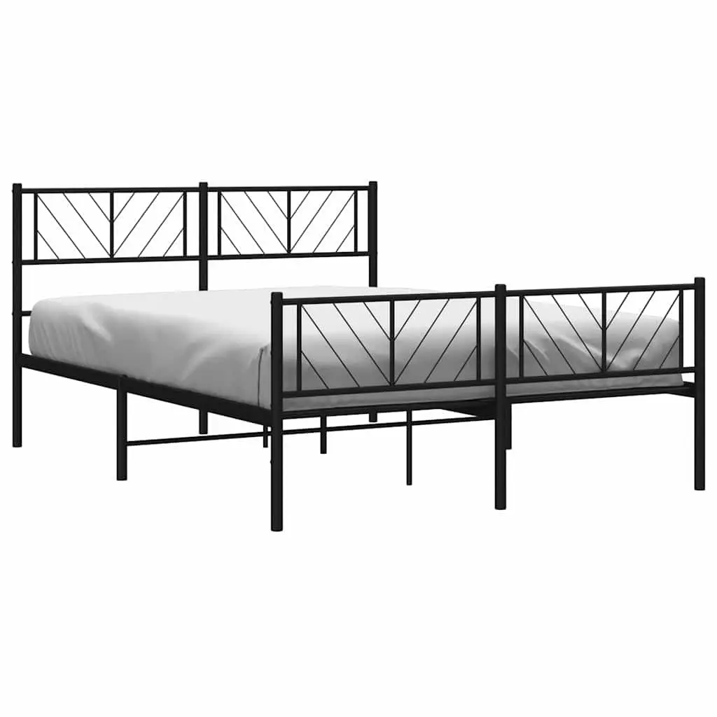 Metal Bed Frame Black 135x190 cm Powder-Coated Steel Construction with Headboard and Footboard