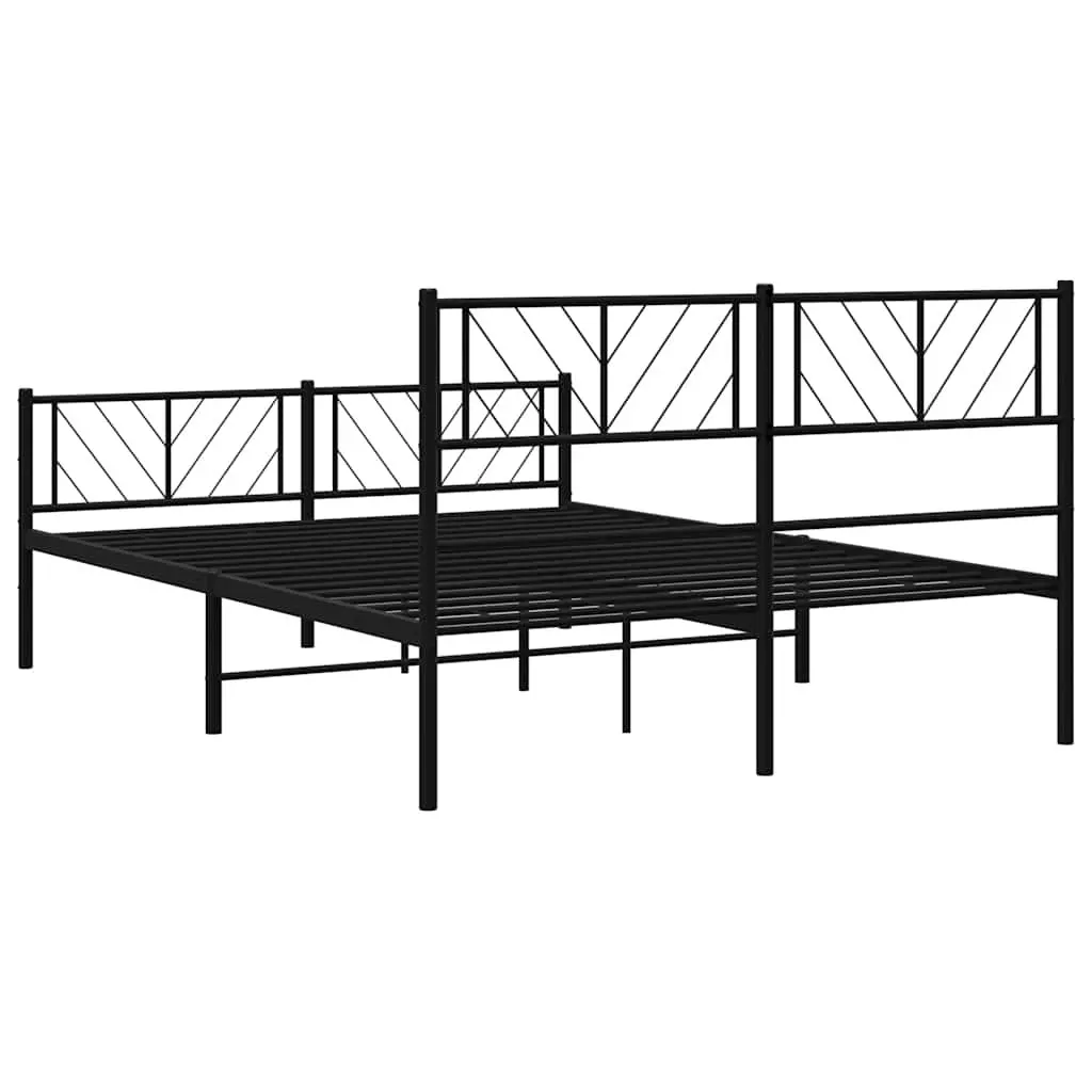Metal Bed Frame Black 135x190 cm Powder-Coated Steel Construction with Headboard and Footboard