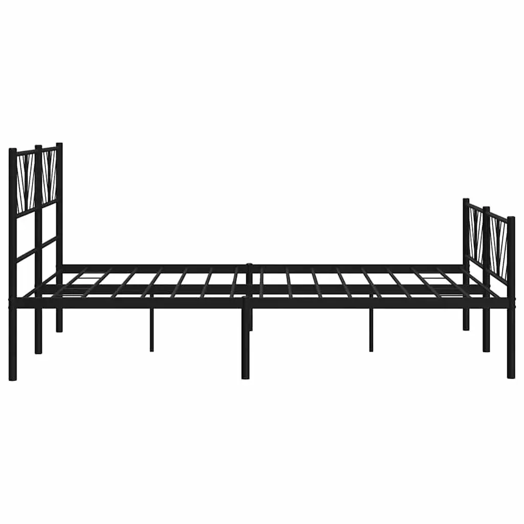 Metal Bed Frame Black 135x190 cm Powder-Coated Steel Construction with Headboard and Footboard