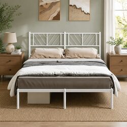 Metal Bed Frame with White Finish, 135x190 cm