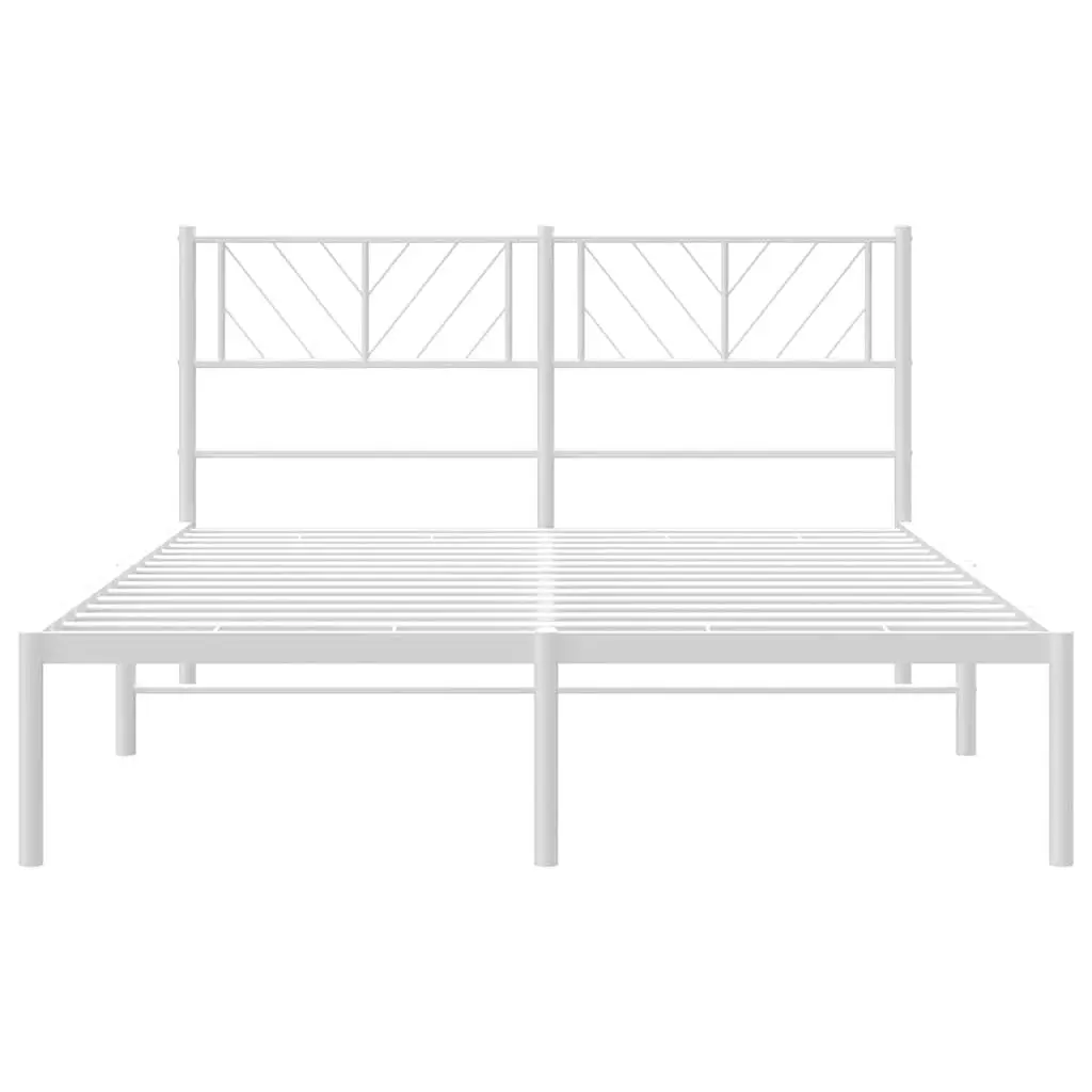 Metal Bed Frame White 135x190 cm with Headboard and Under-bed Storage Space