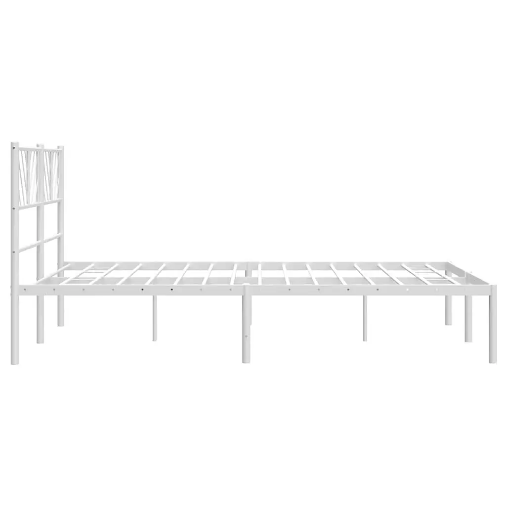 Metal Bed Frame White 135x190 cm with Headboard and Under-bed Storage Space