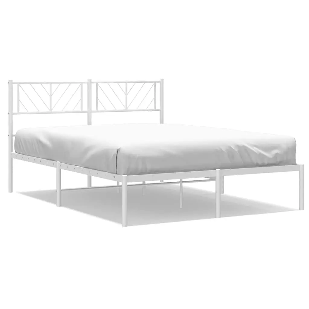 Metal Bed Frame White 150x200 cm Powder-Coated Steel Construction with Headboard and Under-Bed Storage