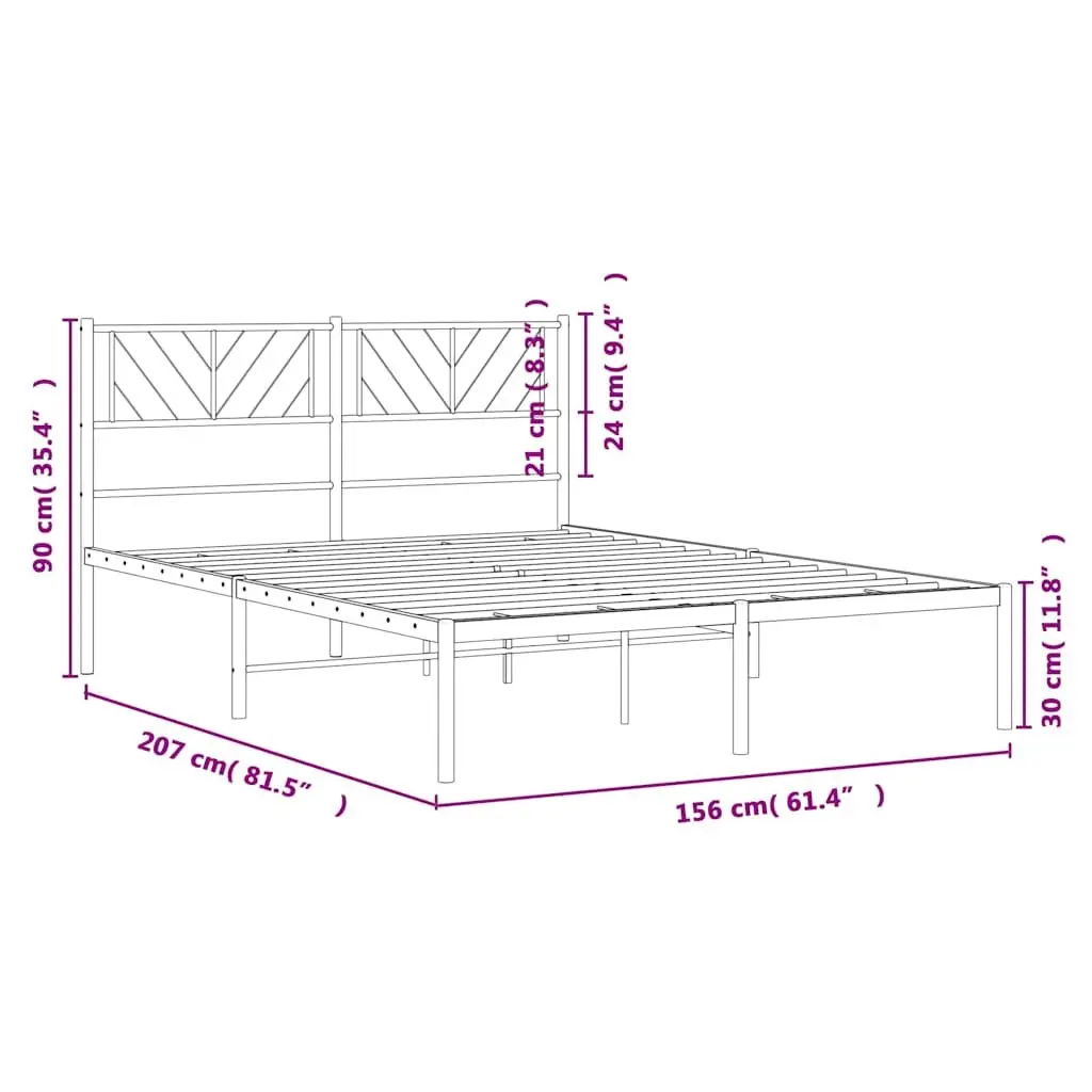 Metal Bed Frame White 150x200 cm Powder-Coated Steel Construction with Headboard and Under-Bed Storage