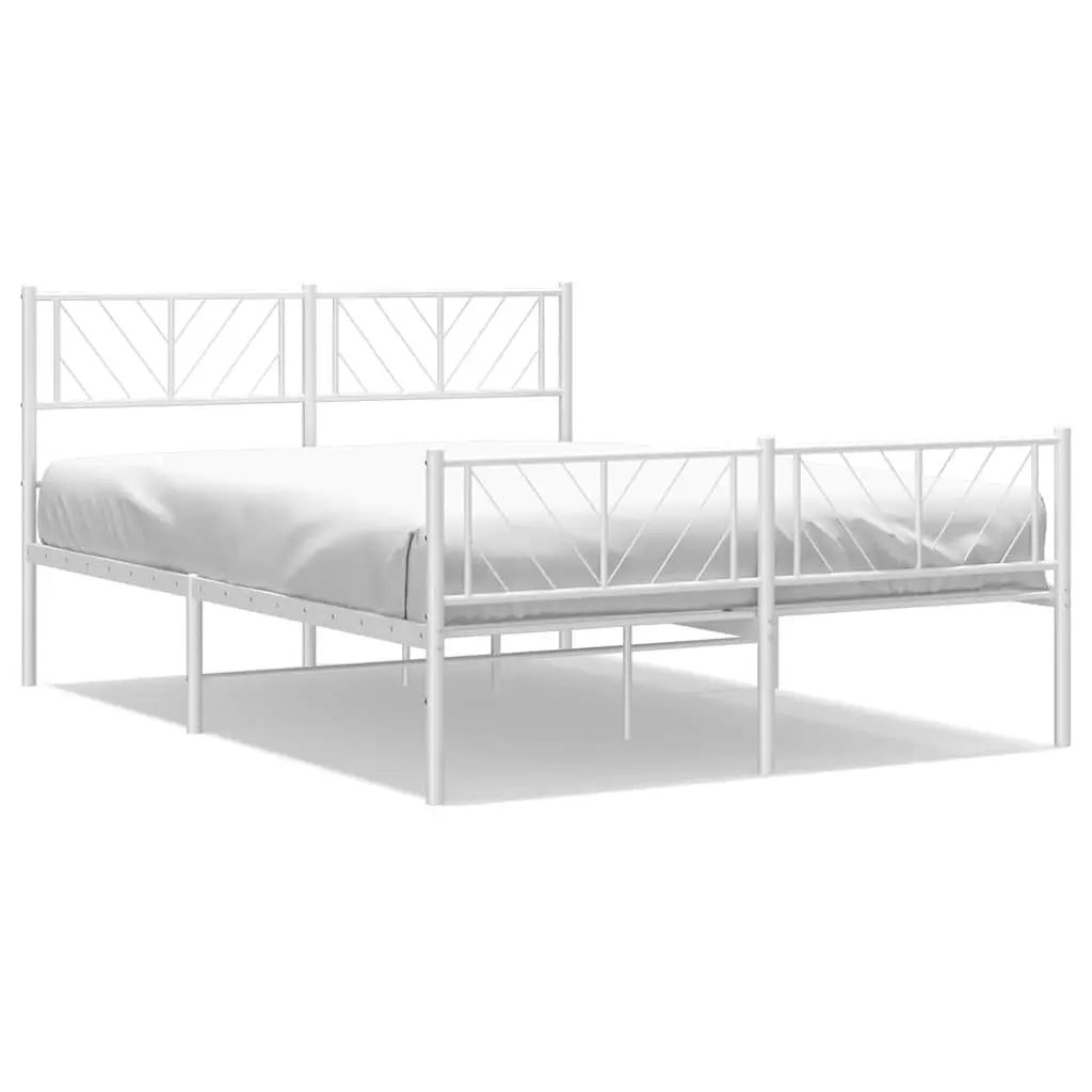 Metal Bed Frame White 150x200 cm Sturdy Construction with Headboard and Footboard