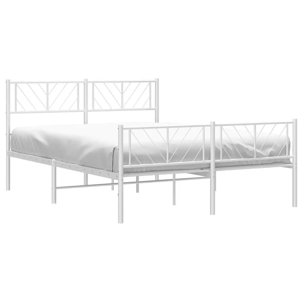 Metal Bed Frame White 150x200 cm Sturdy Construction with Headboard and Footboard