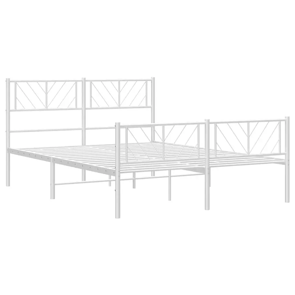 Metal Bed Frame White 150x200 cm Sturdy Construction with Headboard and Footboard