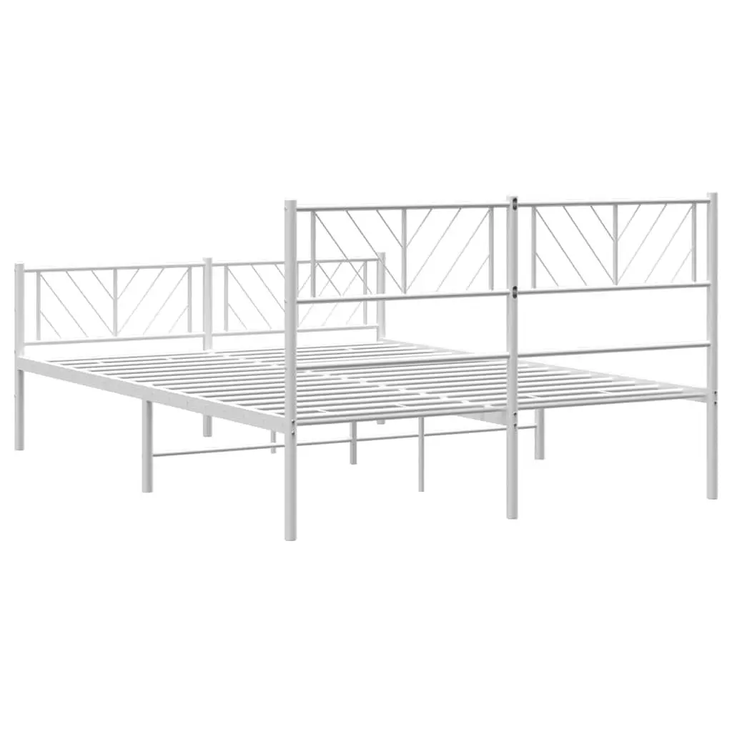 Metal Bed Frame White 150x200 cm Sturdy Construction with Headboard and Footboard