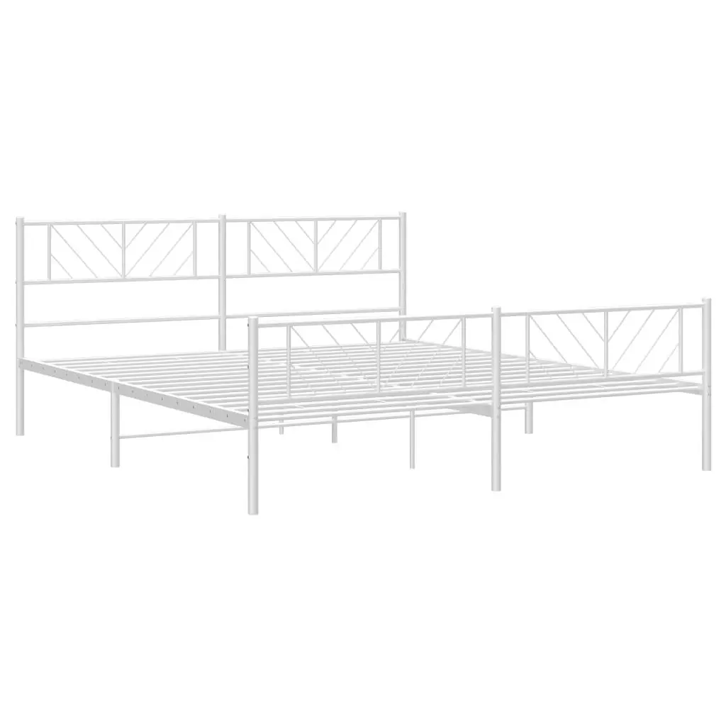 Metal Bed Frame White King 183x203cm Powder-Coated Steel Slatted Base with Headboard and Footboard