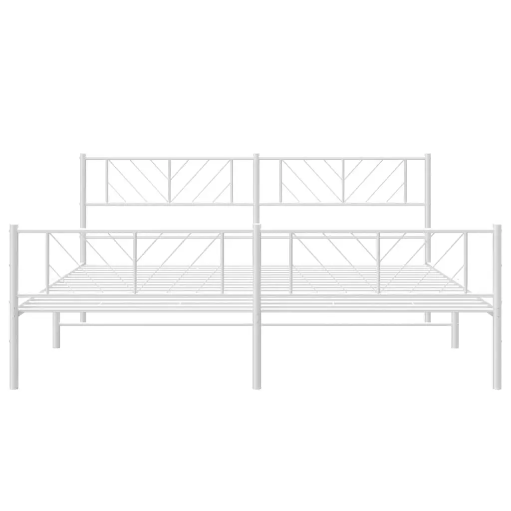 Metal Bed Frame White King 183x203cm Powder-Coated Steel Slatted Base with Headboard and Footboard