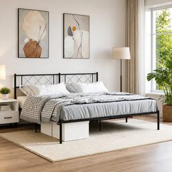 Compact King Metal Bed Frame with Headboard - Black