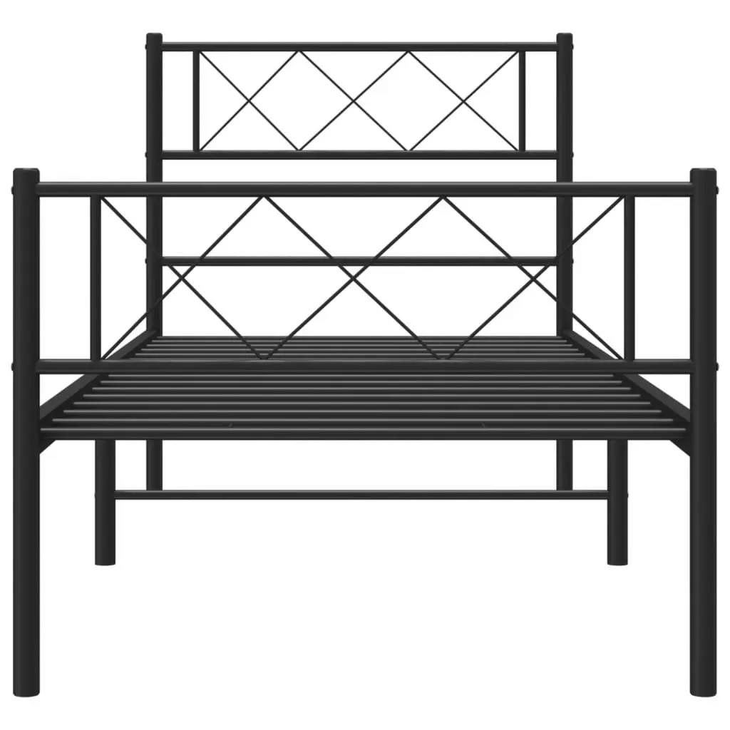 King Single Metal Bed Frame Black 107x203cm Steel Slatted Base with Headboard and Footboard