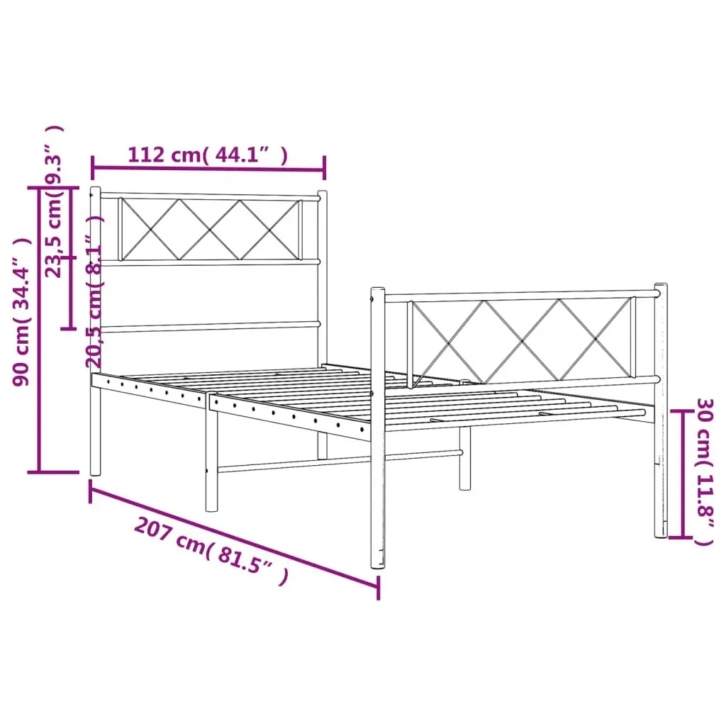Metal Bed Frame White King Single 107x203 cm Slatted Base with Footboard