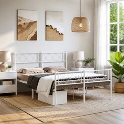 White Metal Bed Frame 135x190cm: Strong and Durable