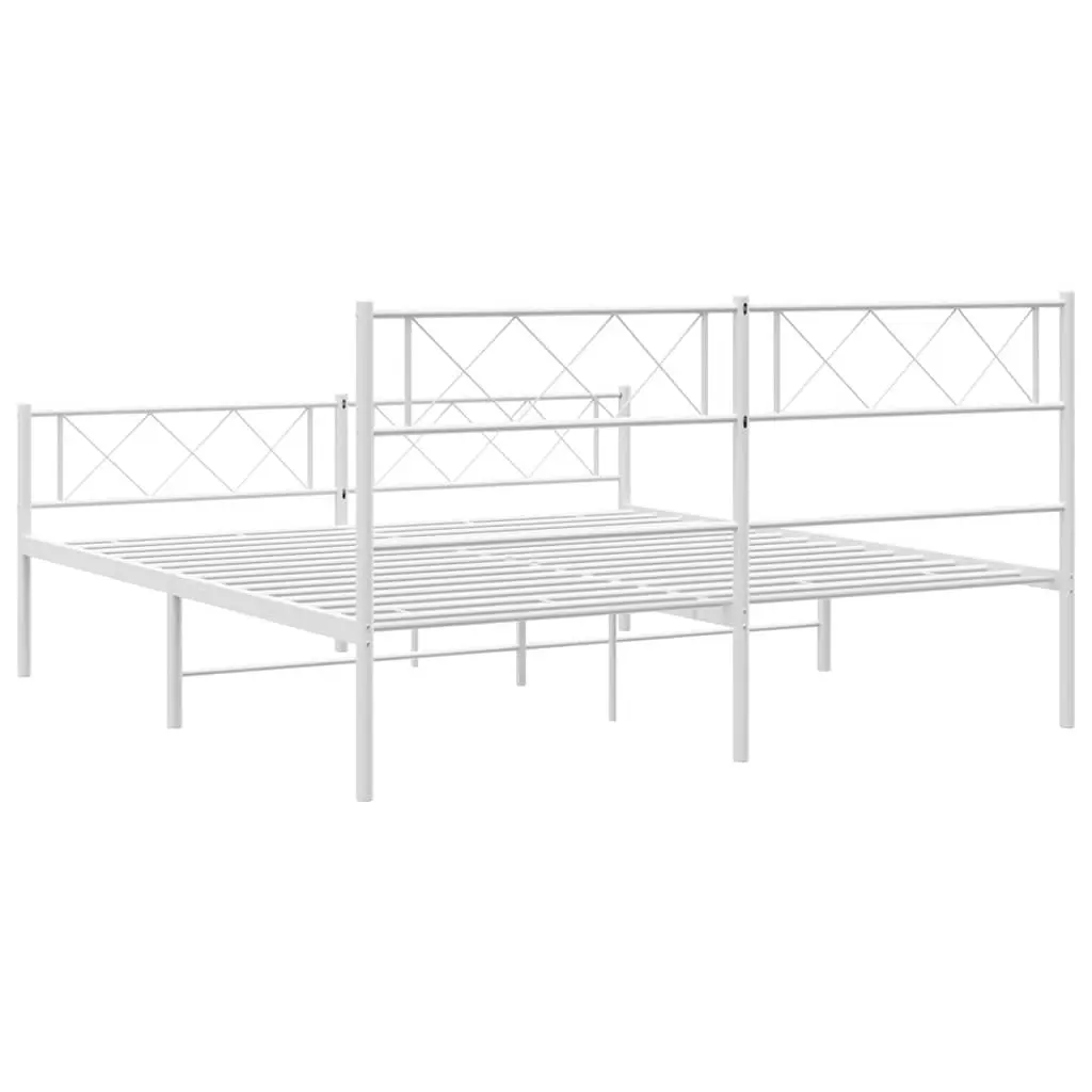 Metal Bed Frame White 150x200 cm with Footboard Headboard Support Slats
