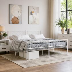 White Metal King Bed Frame 183x203cm