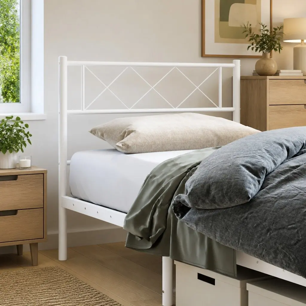White Metal Headboard with Solid Construction