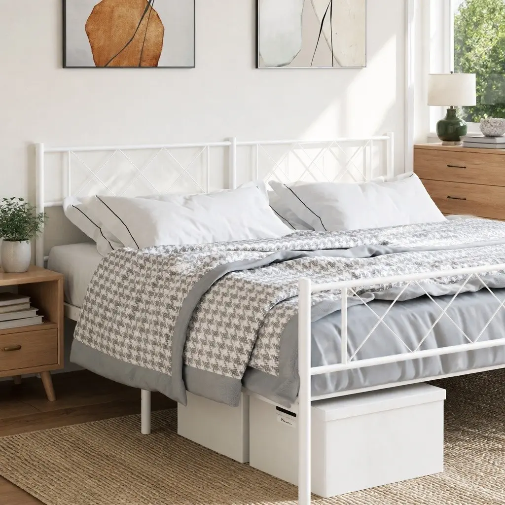 Metal Headboard White 180cm Powder-Coated Steel Frame Support