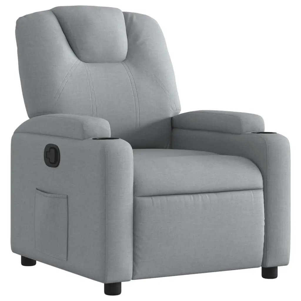 Recliner Chair Manual Reclining Grey Fabric Armchair with Cup Holders Side