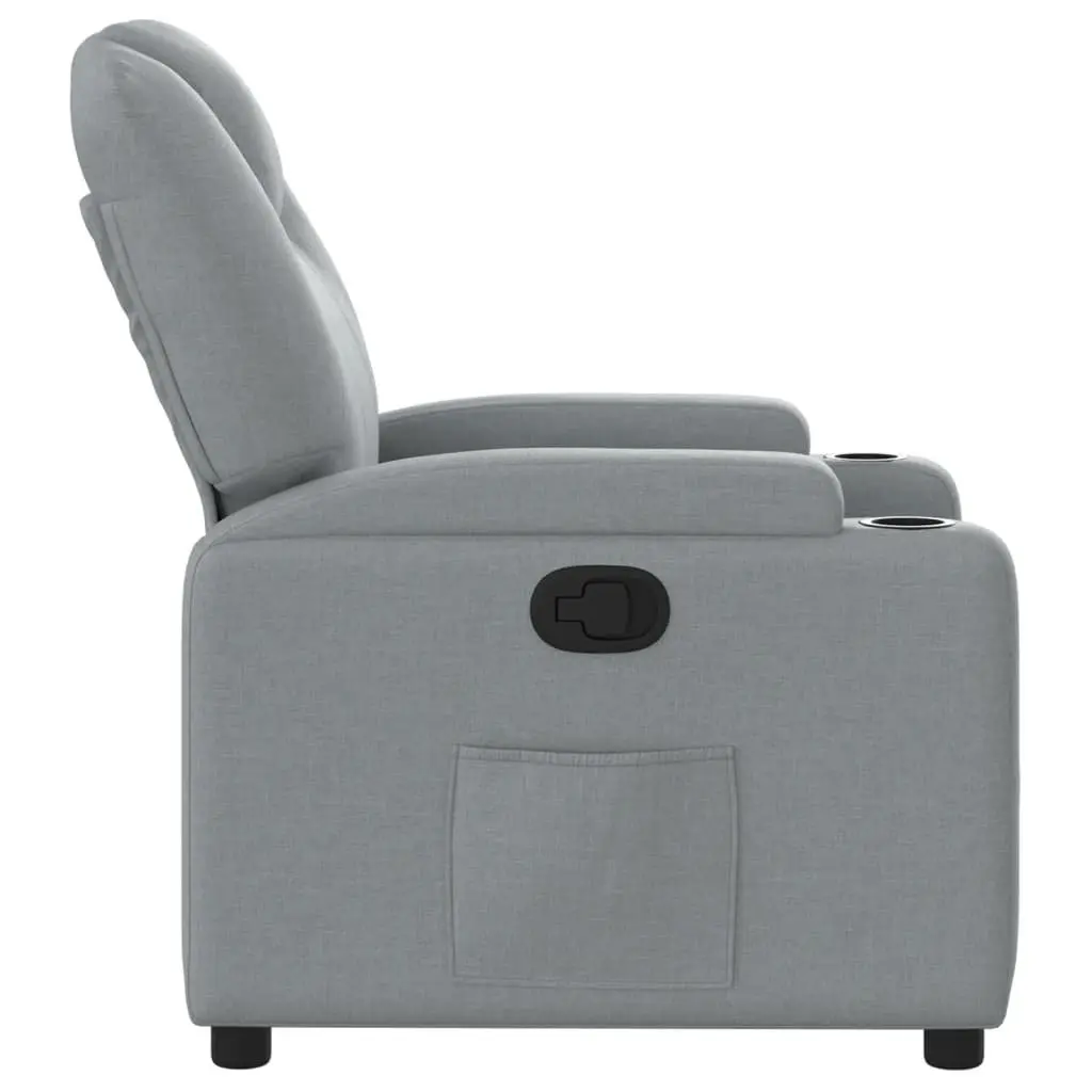 Recliner Chair Manual Reclining Grey Fabric Armchair with Cup Holders Side