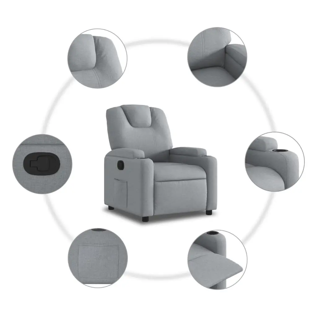 Recliner Chair Manual Reclining Grey Fabric Armchair with Cup Holders Side