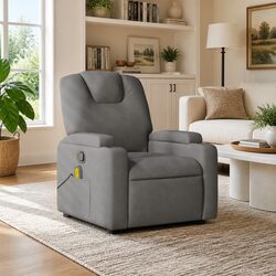 Massage Recliner Chair Grey Fabric Manual Recline Footrest Vibration Armchair