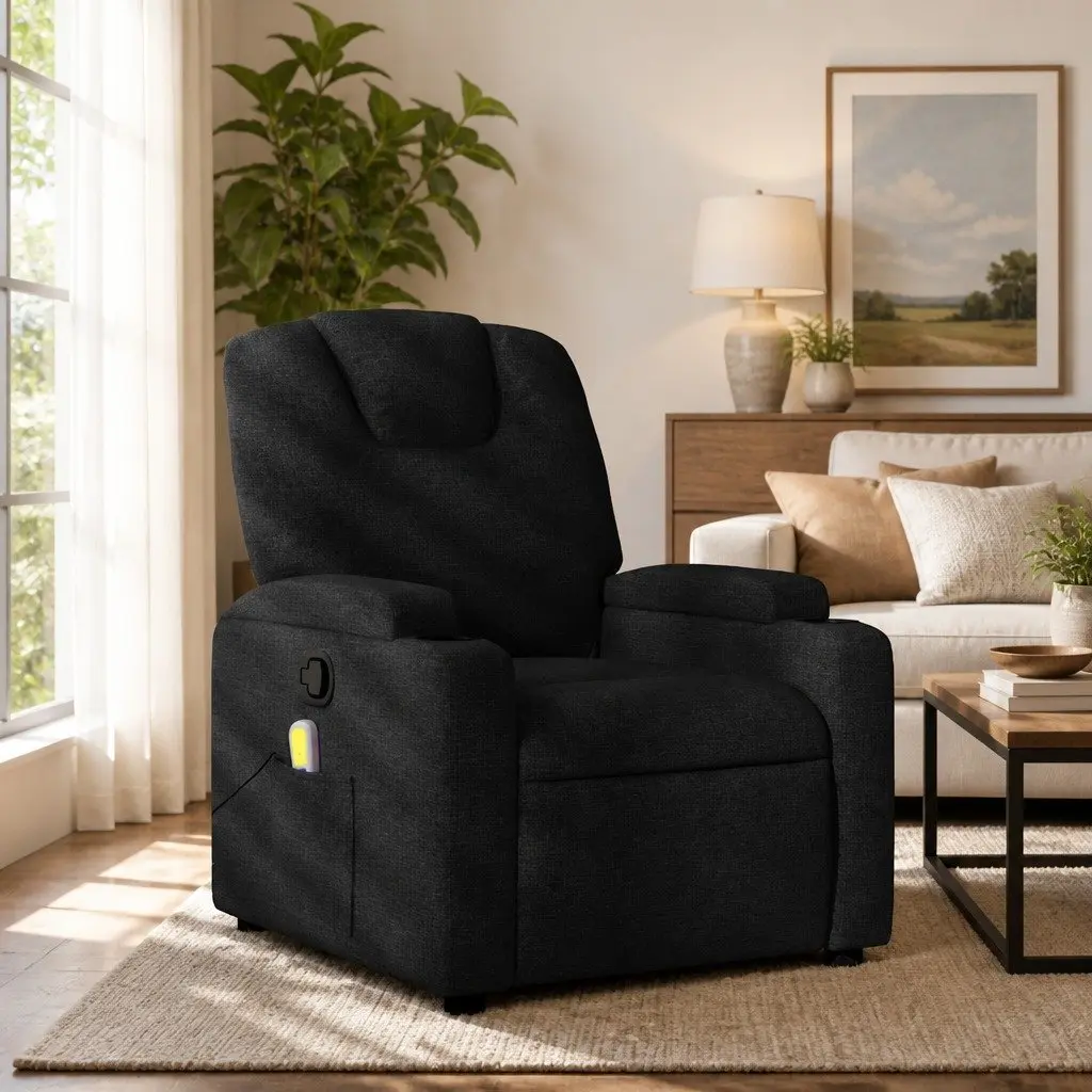 Massage Recliner Chair Black Fabric Manual Recline Vibration 6 Points