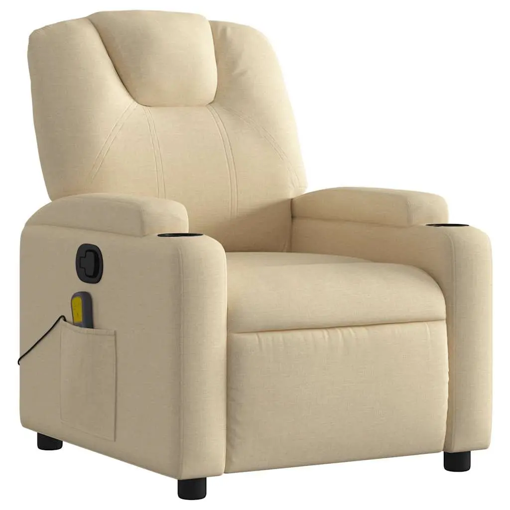 Massage Recliner Chair Cream Fabric Manual Recline Vibration Armchair