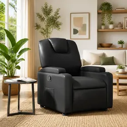 Concise Manual Recliner Armchair in Black Faux Leather