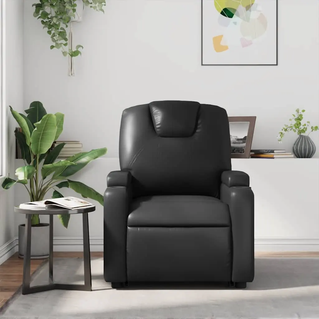 Recliner Armchair Black Faux Leather Manual Reclining Cup Holders