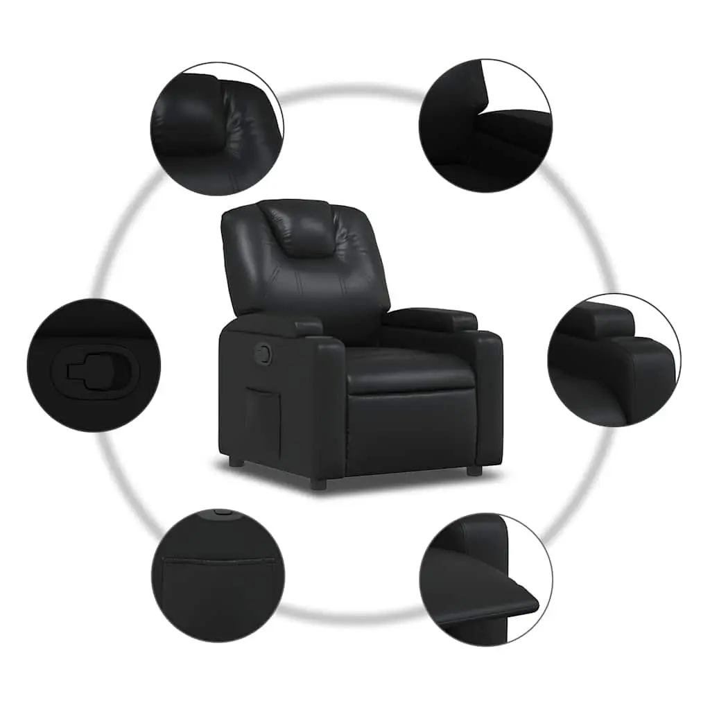 Recliner Armchair Black Faux Leather Manual Reclining Cup Holders