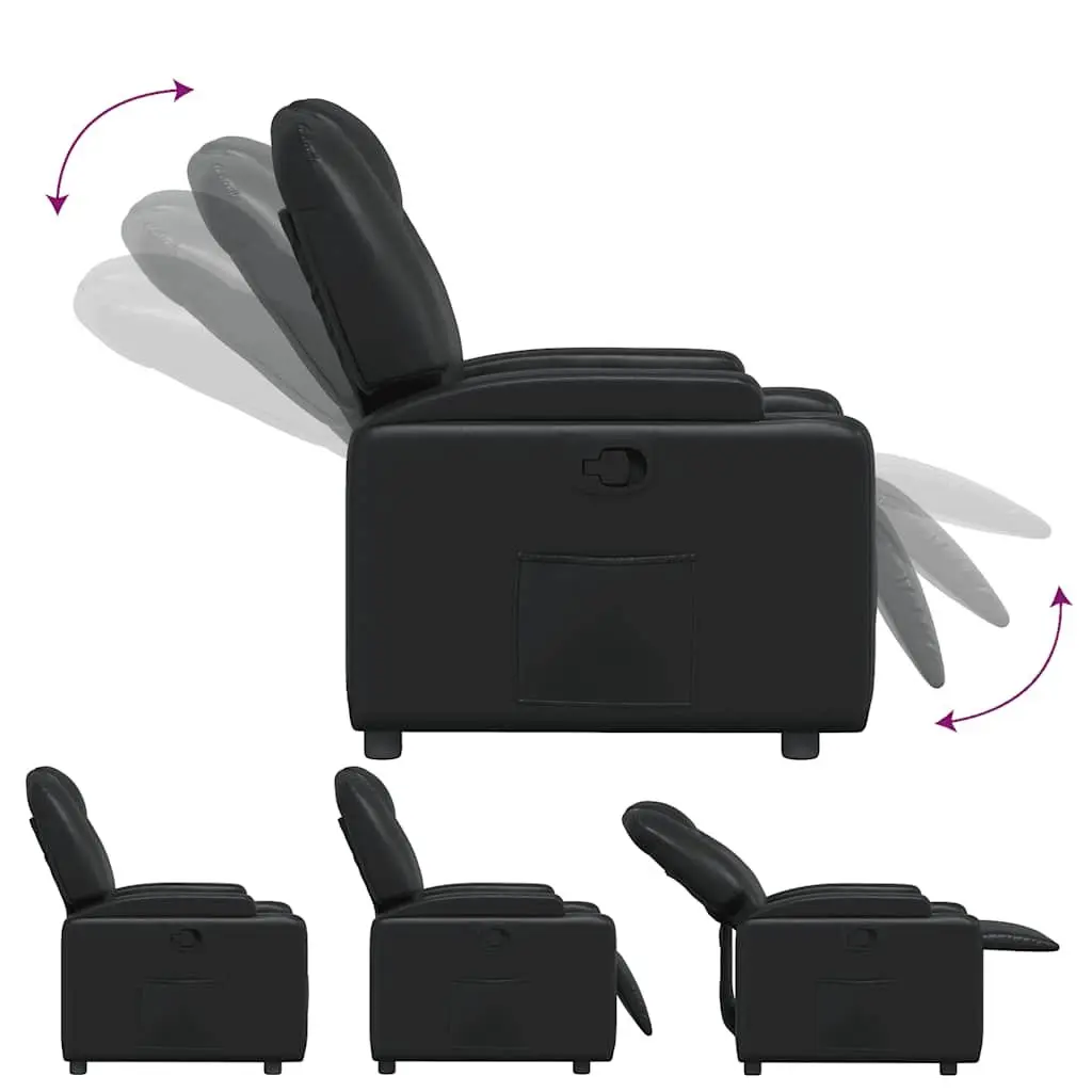 Recliner Armchair Black Faux Leather Manual Reclining Cup Holders