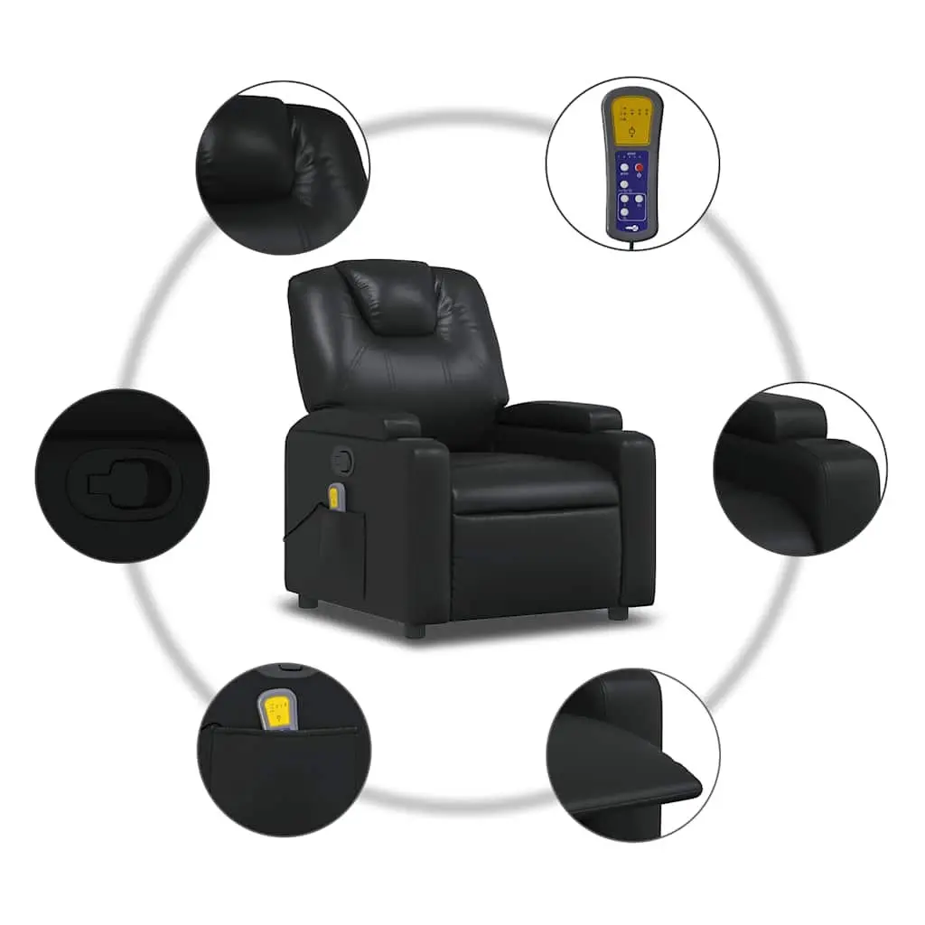 Massage Recliner Chair Black Faux Leather Manual Reclining Vibration Massage Points
