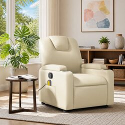 Cream Massage Recliner Chair with Vibrating Points