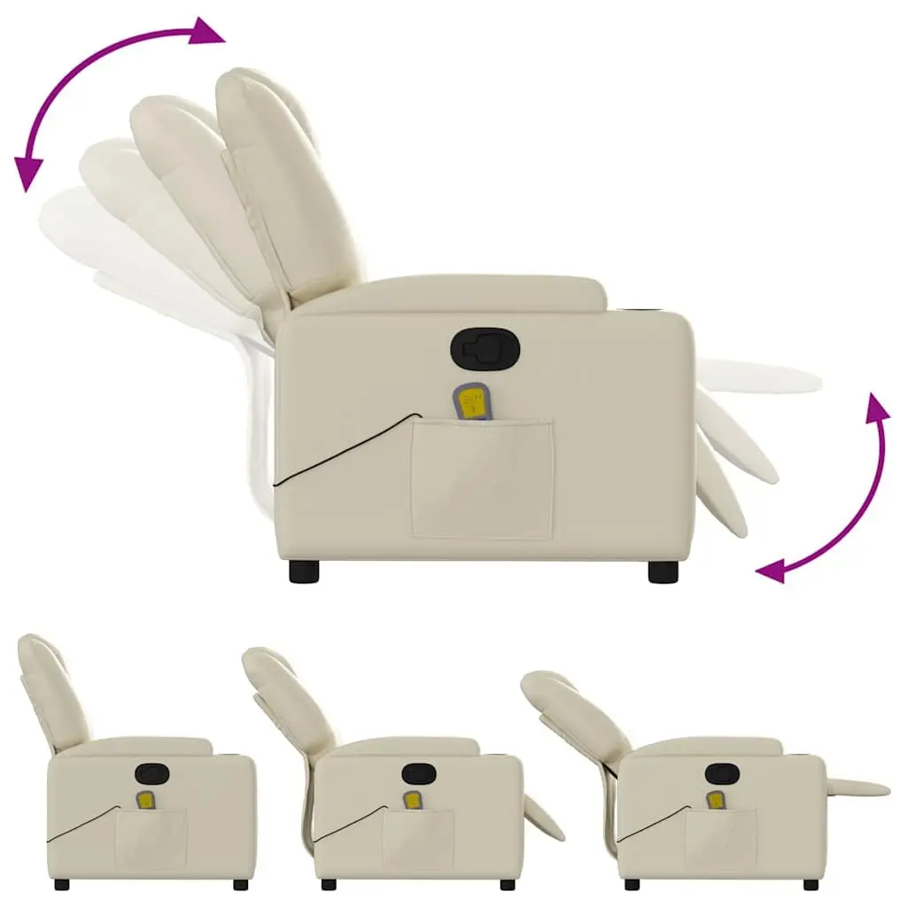 Massage Recliner Chair Cream Faux Leather Manual Recline Vibration 6 Points
