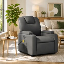 Massage Recliner Chair Grey Faux Leather Manual Reclining Armchair with 6