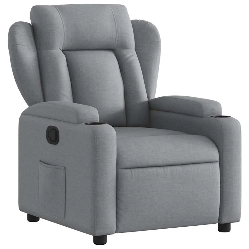 Recliner Chair Grey Fabric Manual Reclining Armchair with Cup Holders