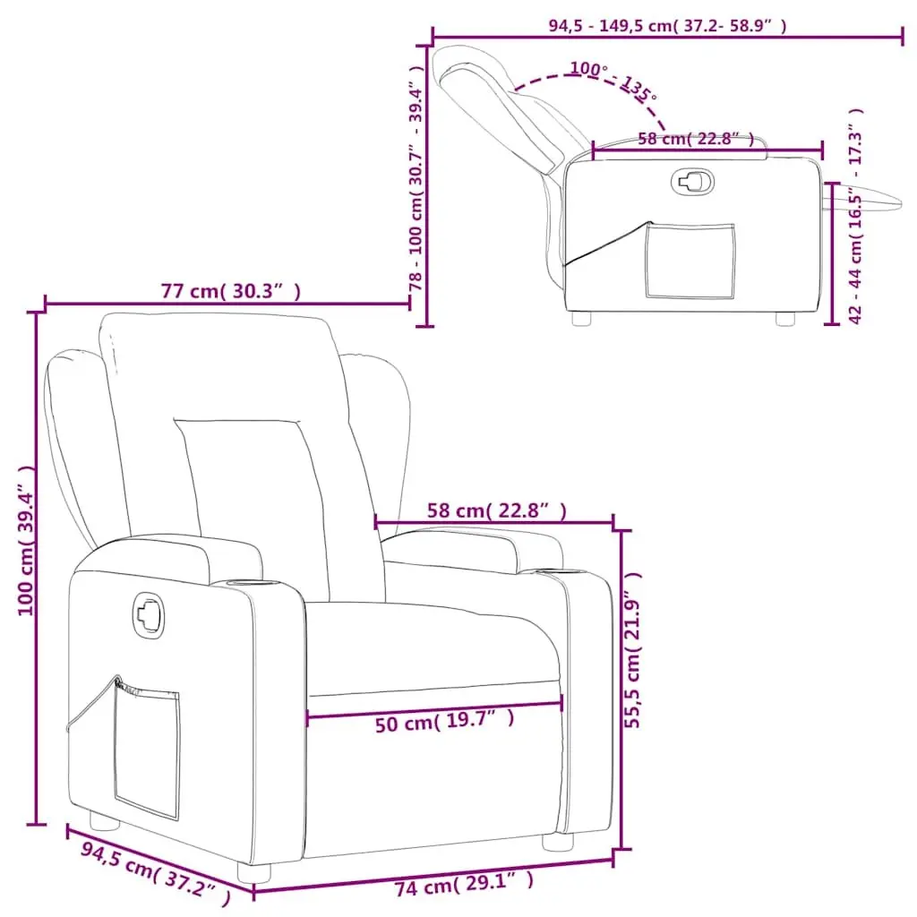 Recliner Chair Grey Fabric Manual Reclining Armchair with Cup Holders