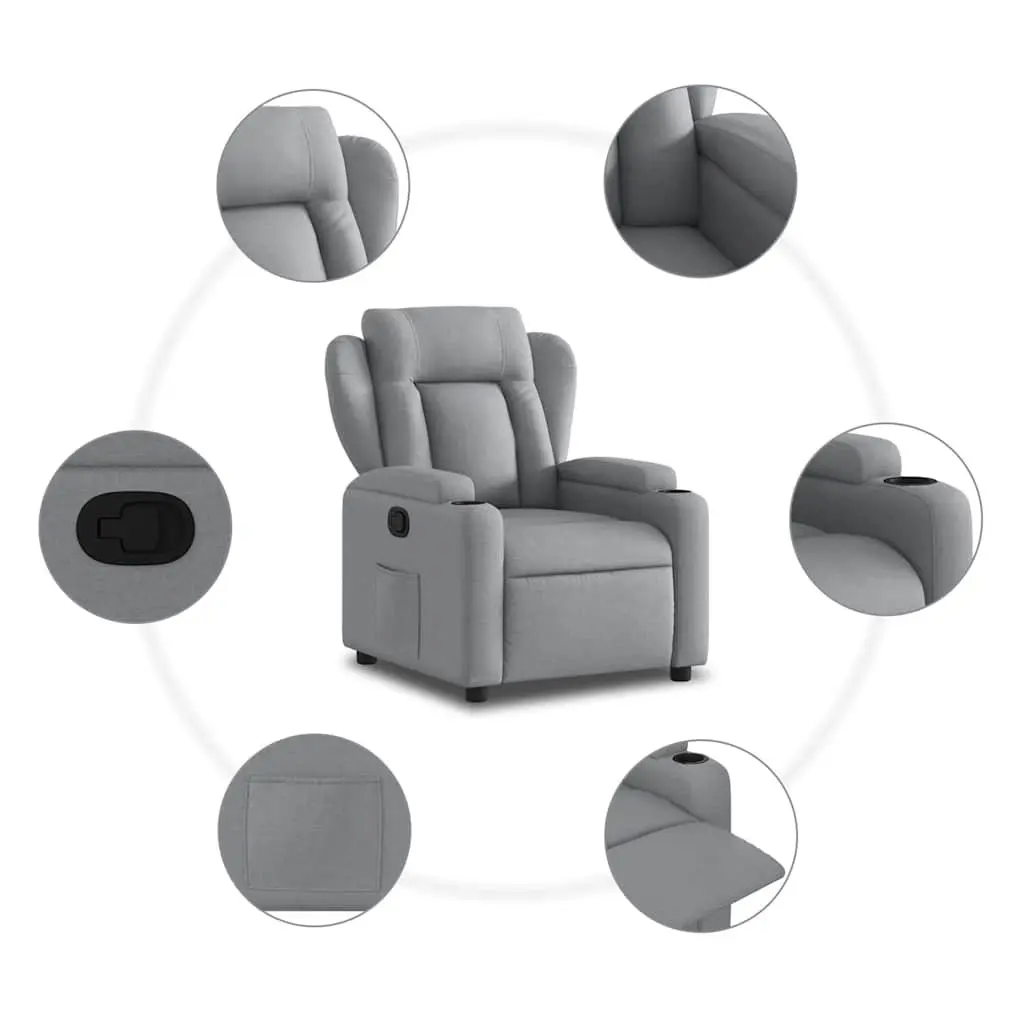 Recliner Chair Grey Fabric Manual Reclining Armchair with Cup Holders