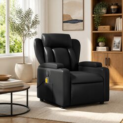 Compact Black Faux Leather Massage Recliner for Relaxation