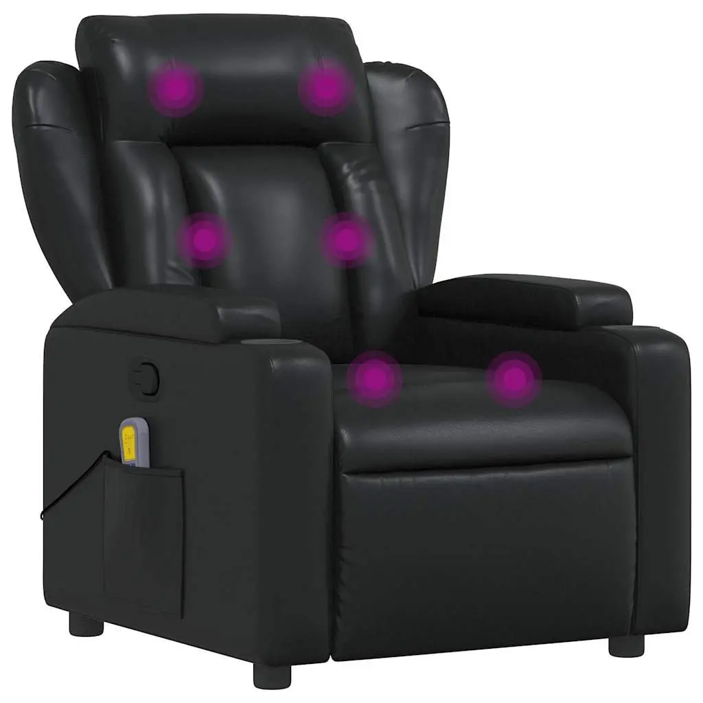 Recliner Chair Manual Vibration Faux Leather Black Adjustable Armchair
