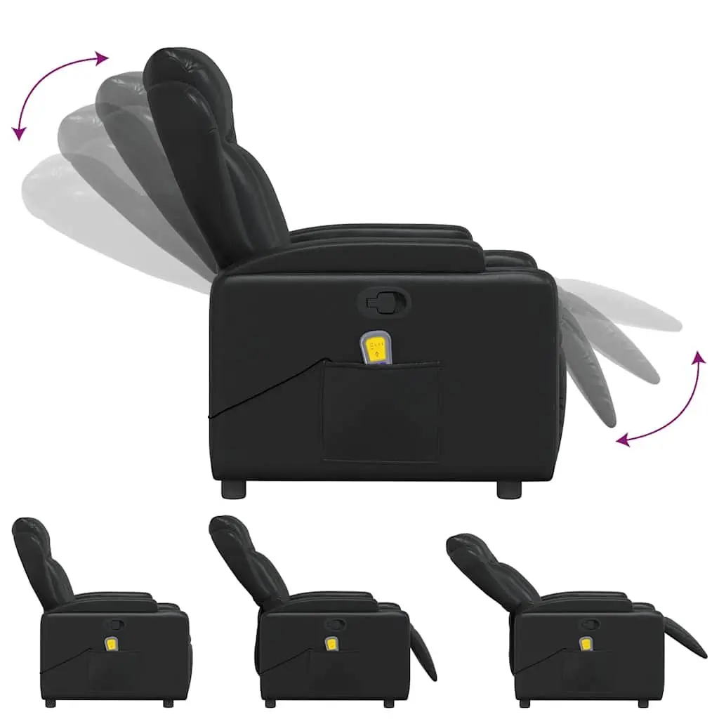 Recliner Chair Manual Vibration Faux Leather Black Adjustable Armchair