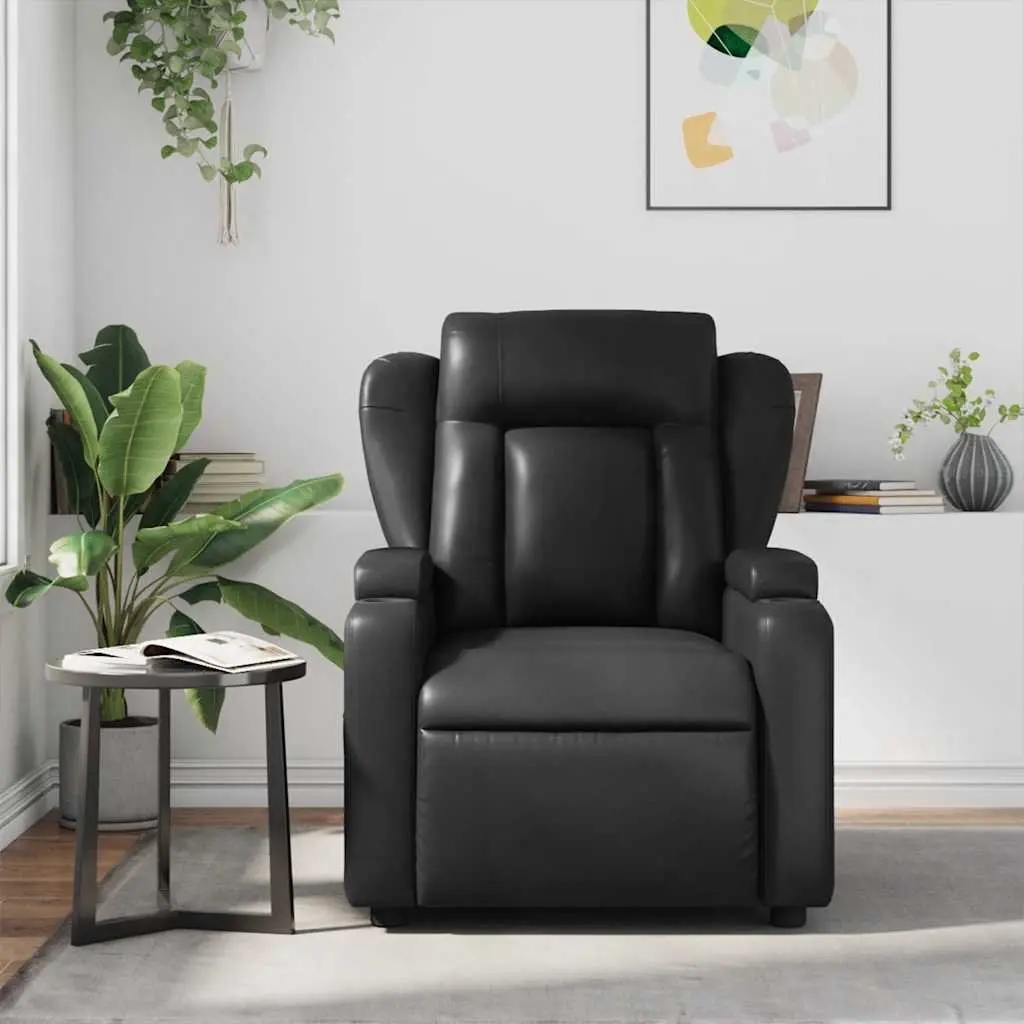 Recliner Chair Manual Vibration Faux Leather Black Adjustable Armchair