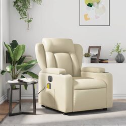 Compact Cream Faux Leather Massage Recliner Chair