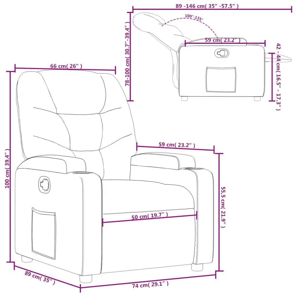 Recliner Chair Grey Manual Recline Armchair Lounge Seat with Cup Holders and Side Pocket