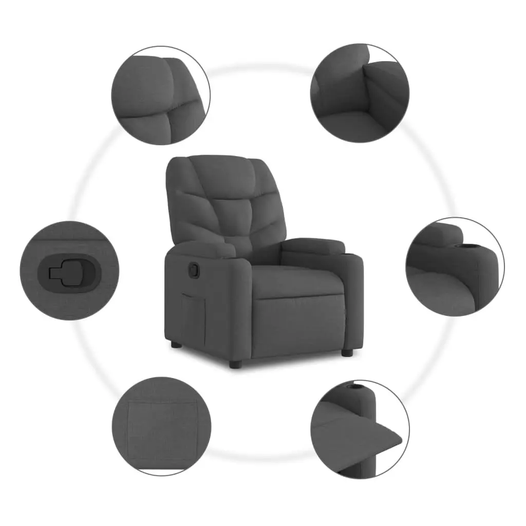 Recliner Chair Grey Manual Recline Armchair Lounge Seat with Cup Holders and Side Pocket